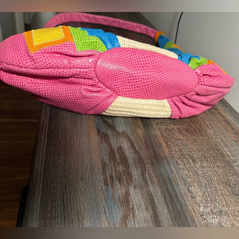 Sharif vintage pink green yellow orange cream leather woven western hobo bag